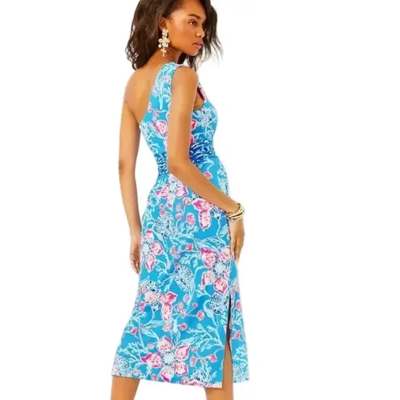 Lilly Pulitzer Helina Midi Dress One Shoulder Bahamian Rhapsody Size XL New - Picture 4 of 15
